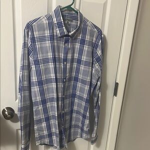 Express Men's White and Blue Checkered Shirt